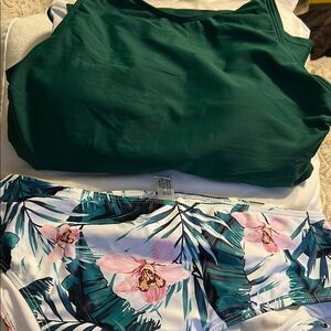Green Tankini Top with Floral Bikini Bottom
